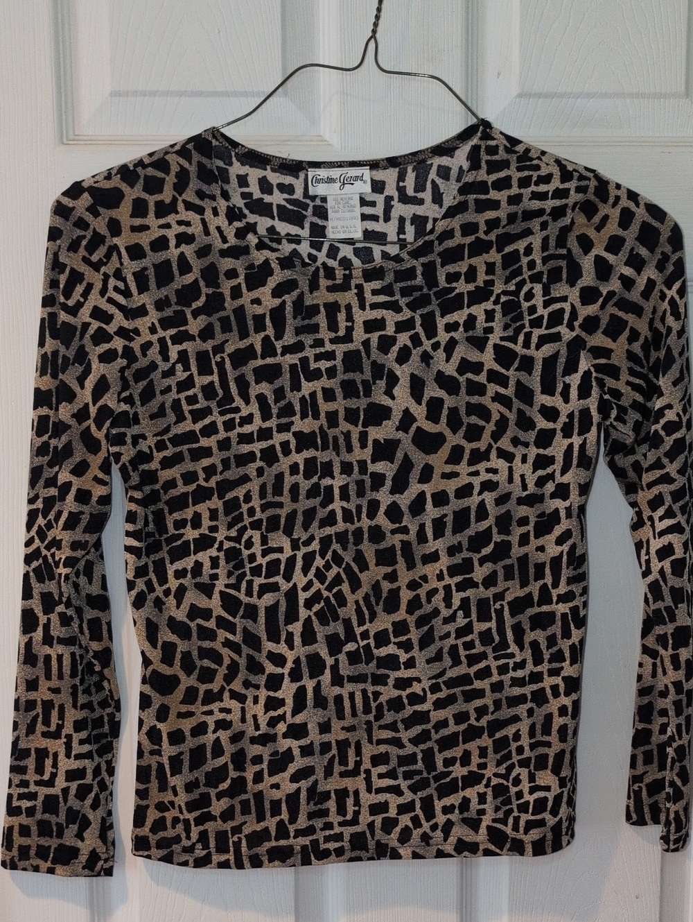 Black and Tan Geometric Animal print Long Sleeve Top